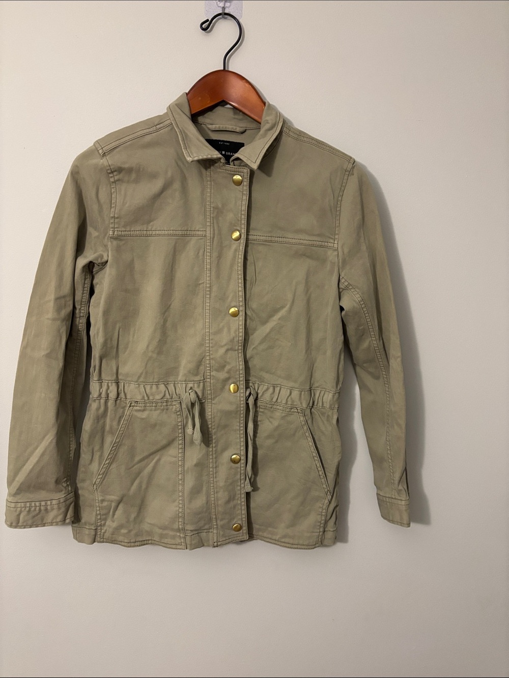 Lucky Brand Women's Khaki Drawstring Utility Jacket with Gold Snaps